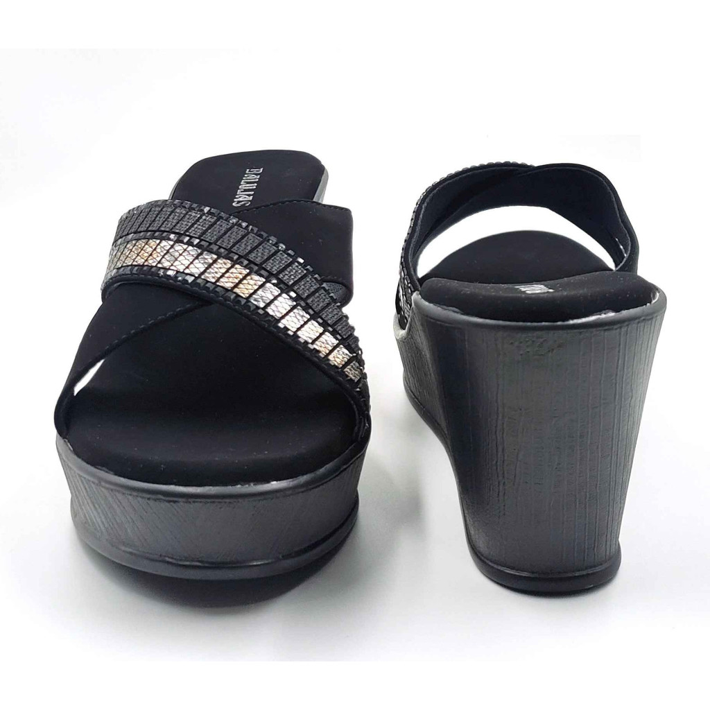11964 Balujas Black Wedge Heel Ladies Slippers