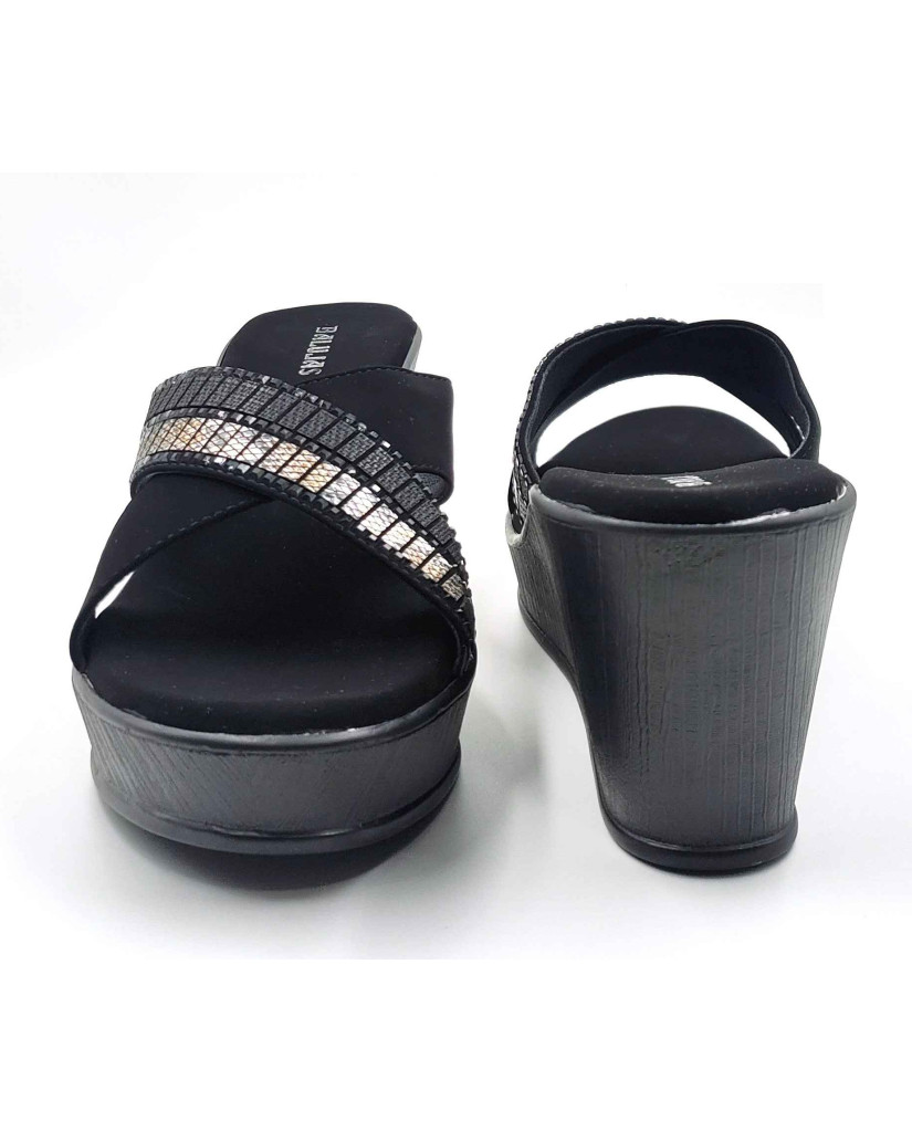 11964 Balujas Black Wedge Heel Ladies Slippers