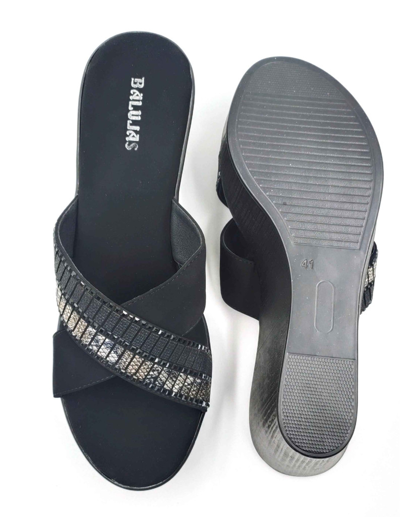 11964 Balujas Black Wedge Heel Ladies Slippers