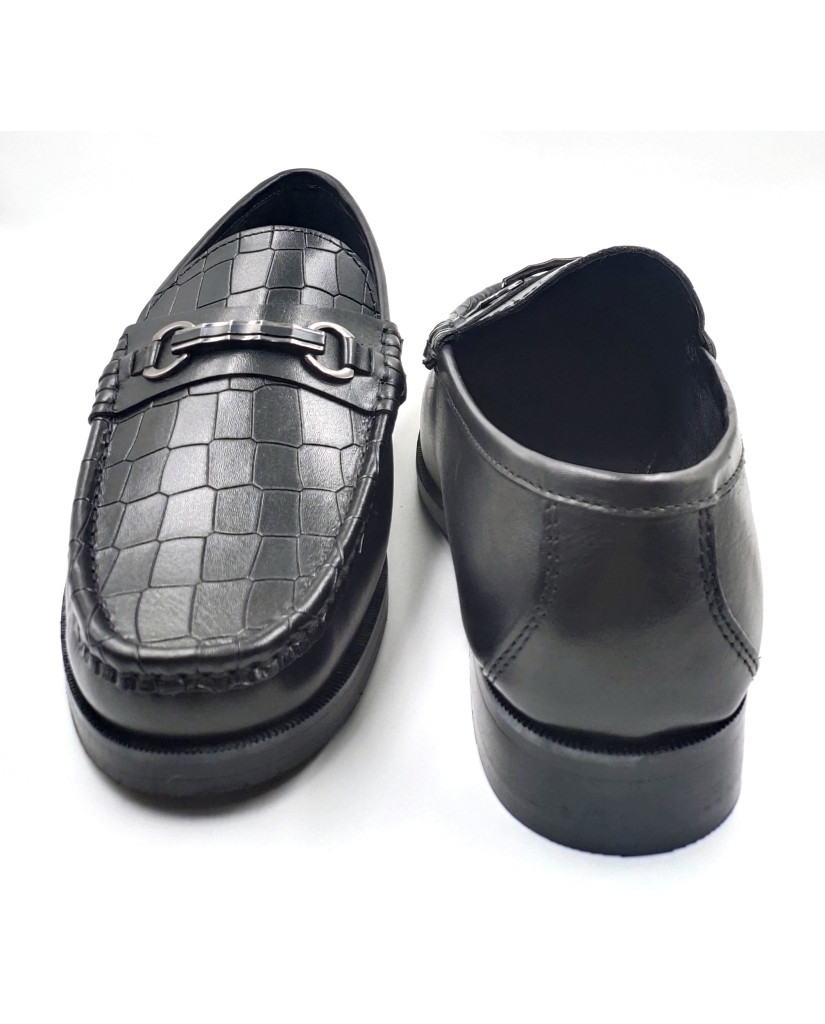 702-CROCO-03 Balujas Man's Black Textured Moccasin