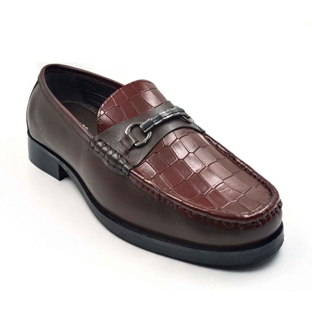 702-CROCO-03 Balujas Man's Brown Textured Moccasin