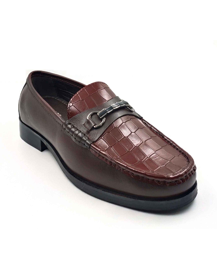 702-CROCO-03 Balujas Man's Brown Textured Moccasin