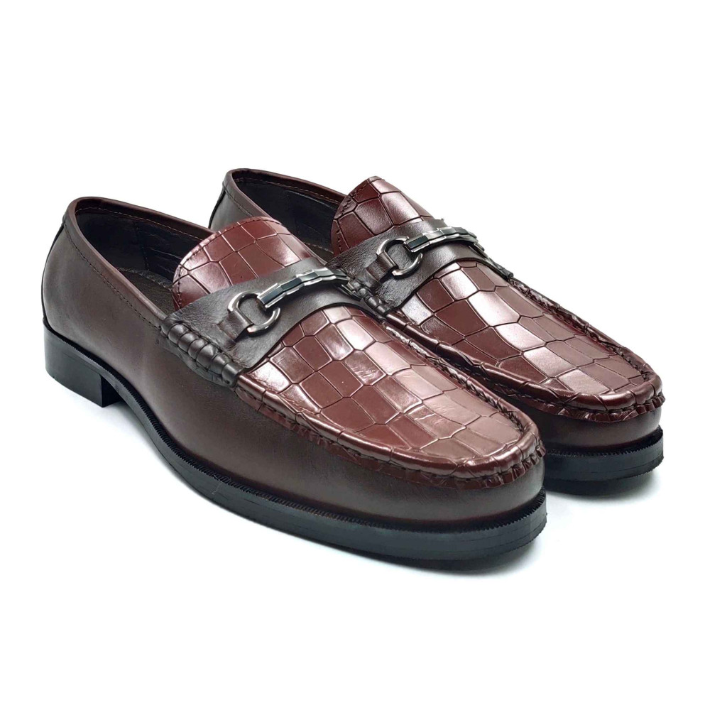 702-CROCO-03 Balujas Man's Brown Textured Moccasin