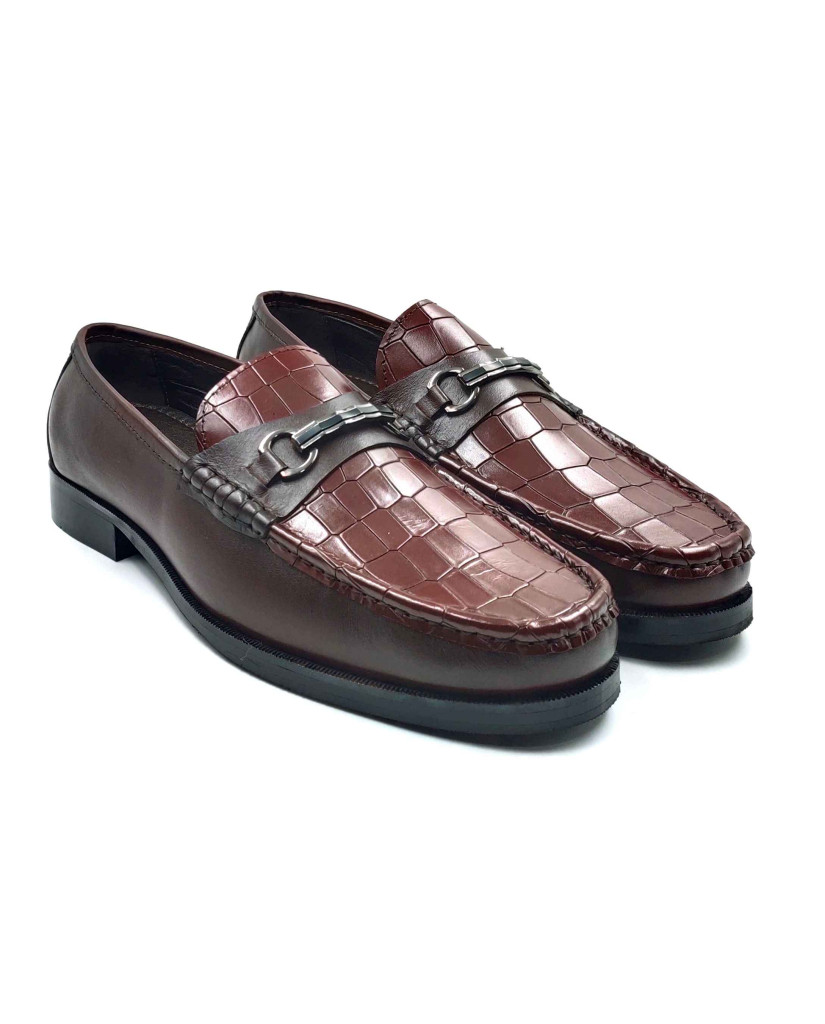 702-CROCO-03 Balujas Man's Brown Textured Moccasin