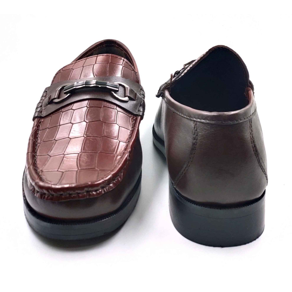 702-CROCO-03 Balujas Man's Brown Textured Moccasin