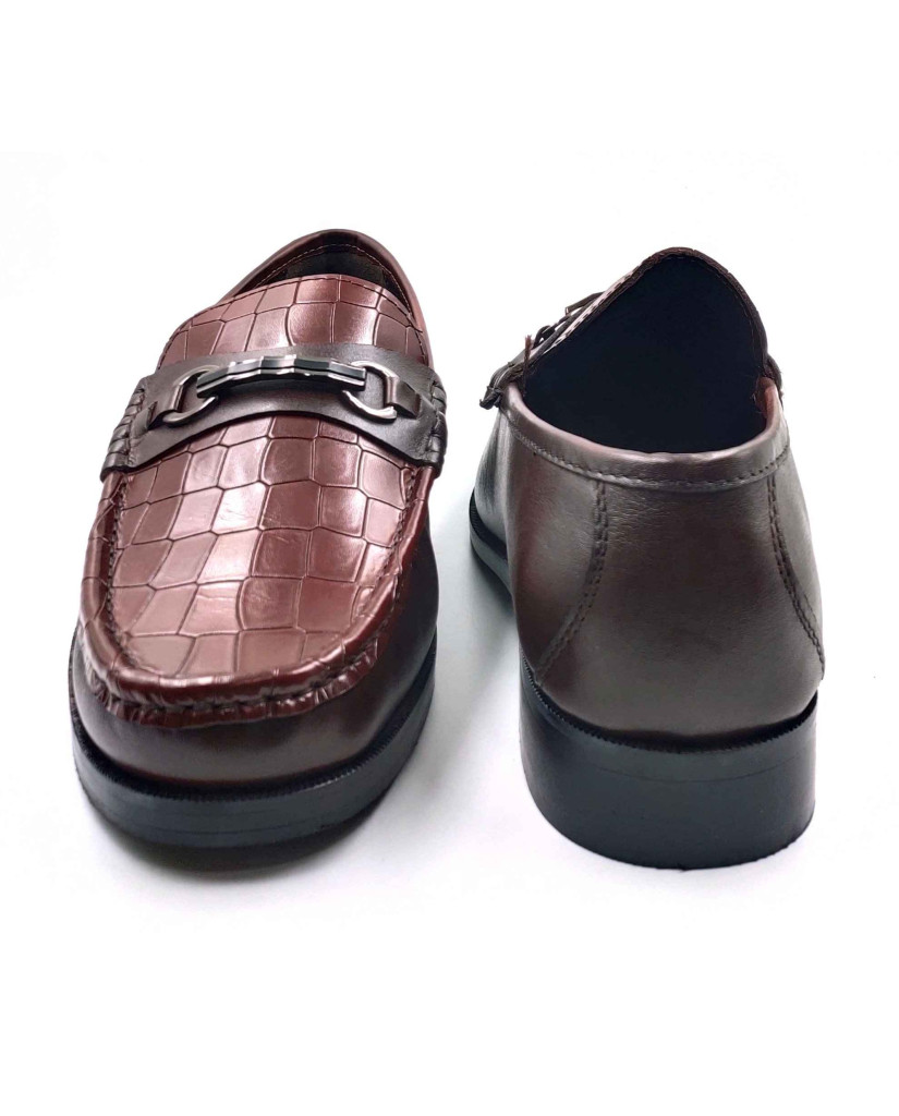 702-CROCO-03 Balujas Man's Brown Textured Moccasin
