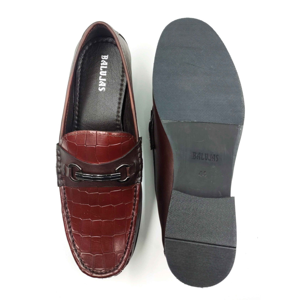 702-CROCO-03 Balujas Man's Brown Textured Moccasin
