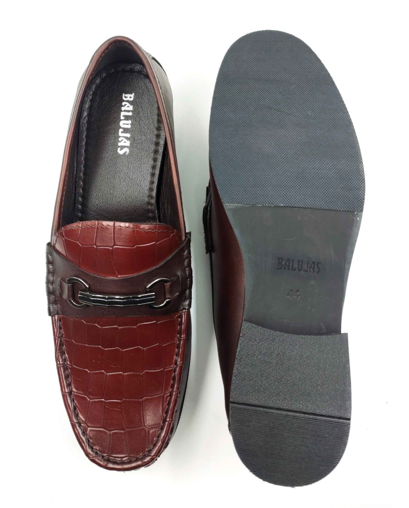 702-CROCO-03 Balujas Man's Brown Textured Moccasin
