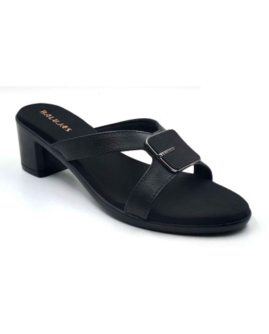 9118: Balujas Black Block Heel Slipper