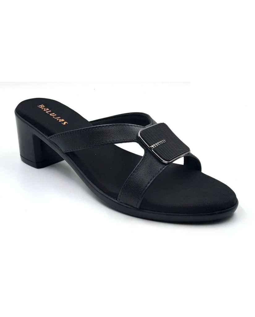 9118: Balujas Black Block Heel Slipper