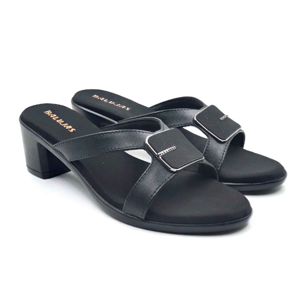 9118: Balujas Black Block Heel Slipper