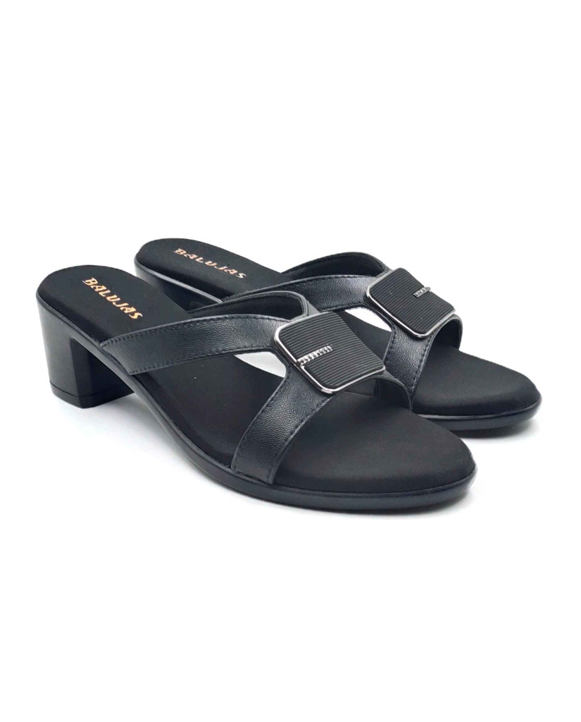 9118: Balujas Black Block Heel Slipper