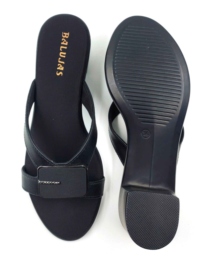 9118: Balujas Black Block Heel Slipper
