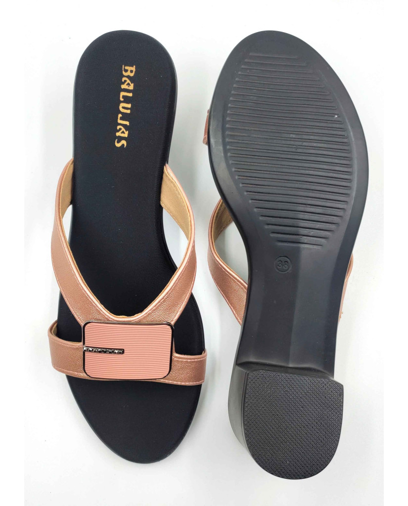 9118: Balujas Peach Block Heel Slipper