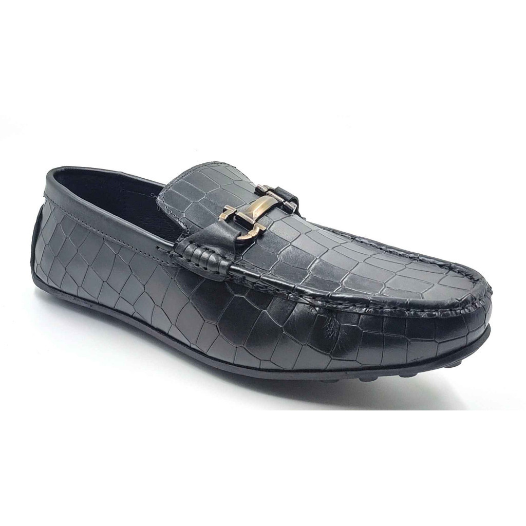 9209-CROCO Balujas Man's Black Textured Moccasin