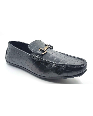 9209-CROCO Balujas Man's Black Textured Moccasin