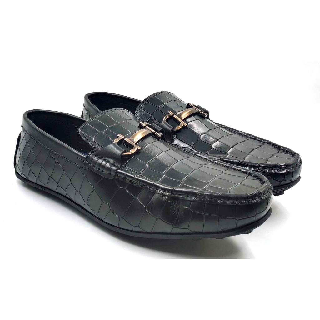 9209-CROCO Balujas Man's Black Textured Moccasin