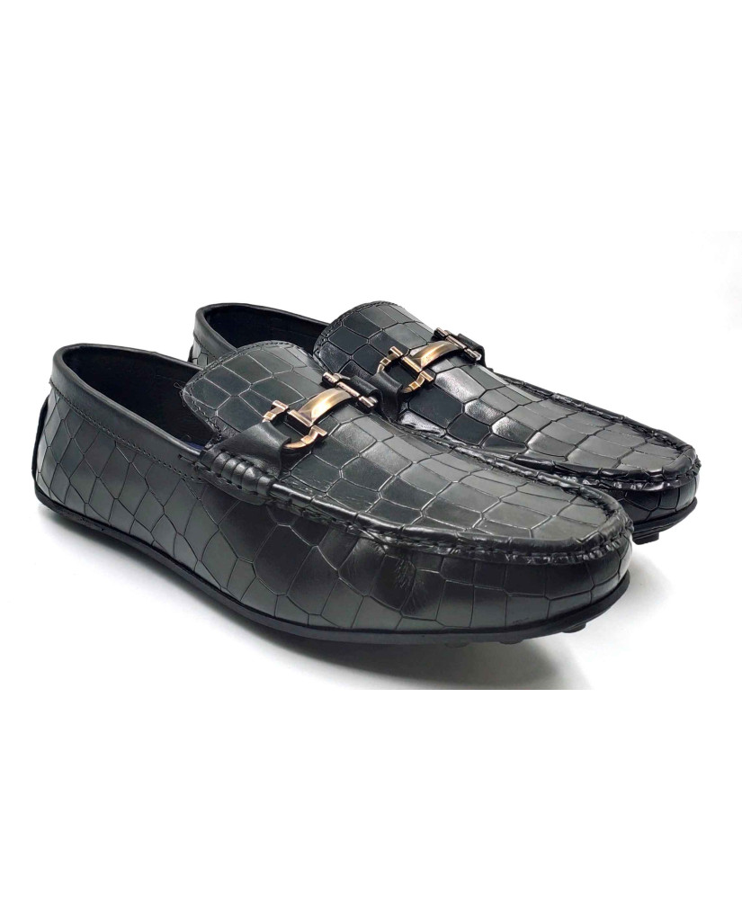 9209-CROCO Balujas Man's Black Textured Moccasin
