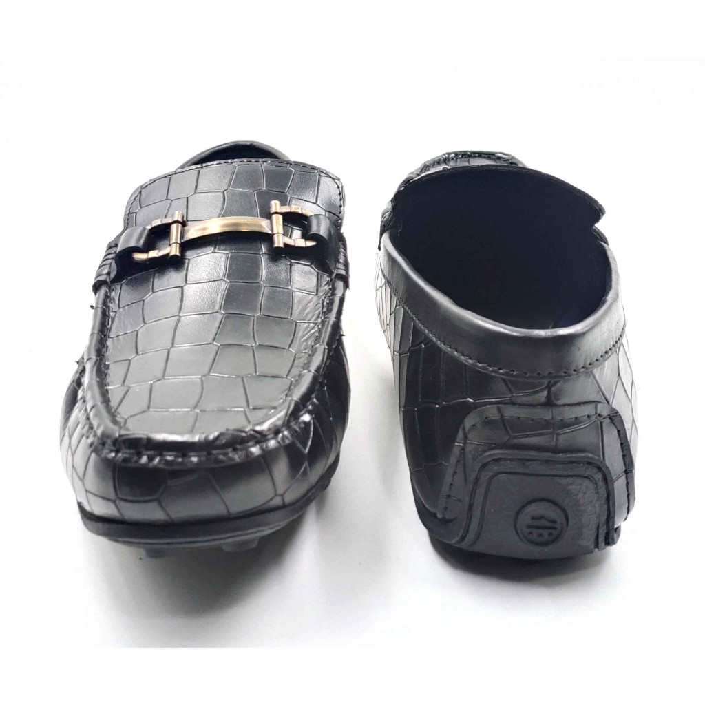9209-CROCO Balujas Man's Black Textured Moccasin