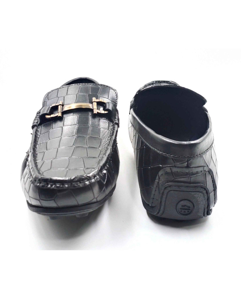 9209-CROCO Balujas Man's Black Textured Moccasin