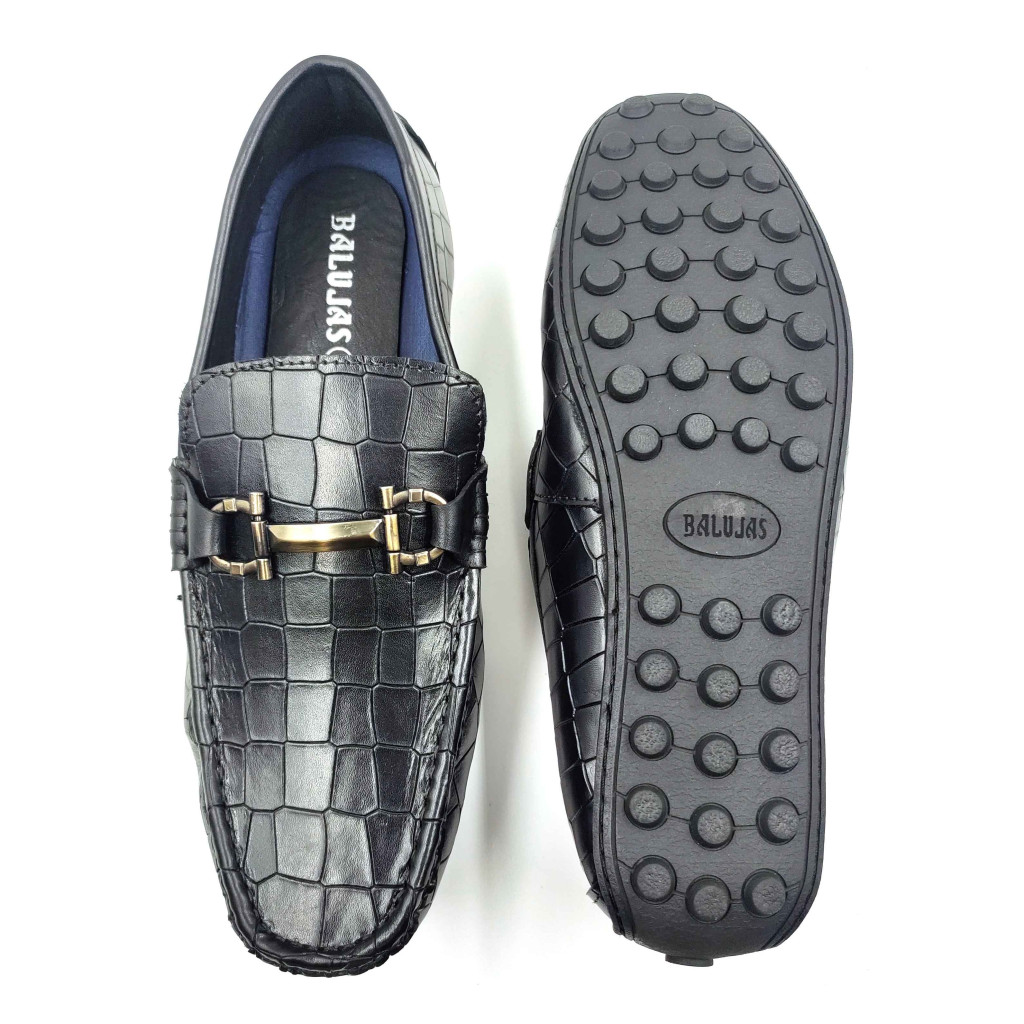 9209-CROCO Balujas Man's Black Textured Moccasin
