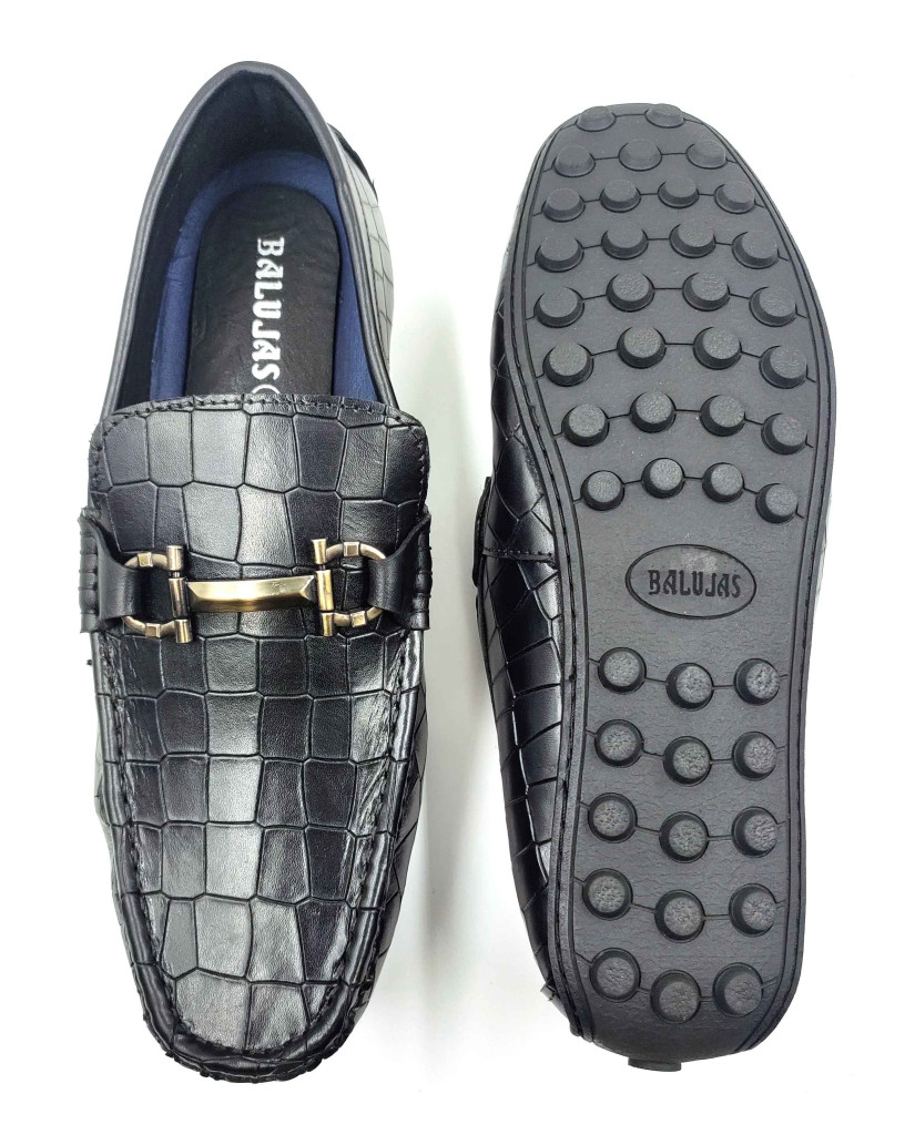 9209-CROCO Balujas Man's Black Textured Moccasin