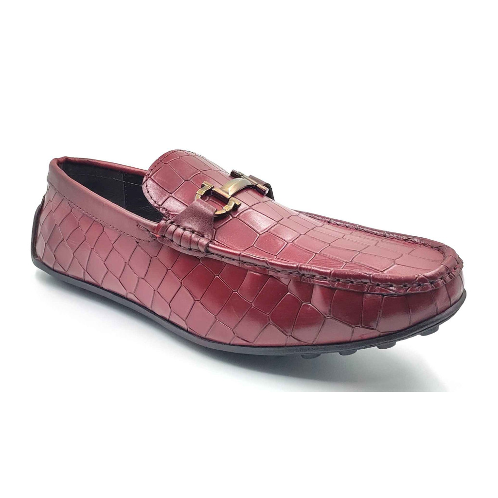 9209-CROCO Balujas Man's Bordo Textured Moccasin