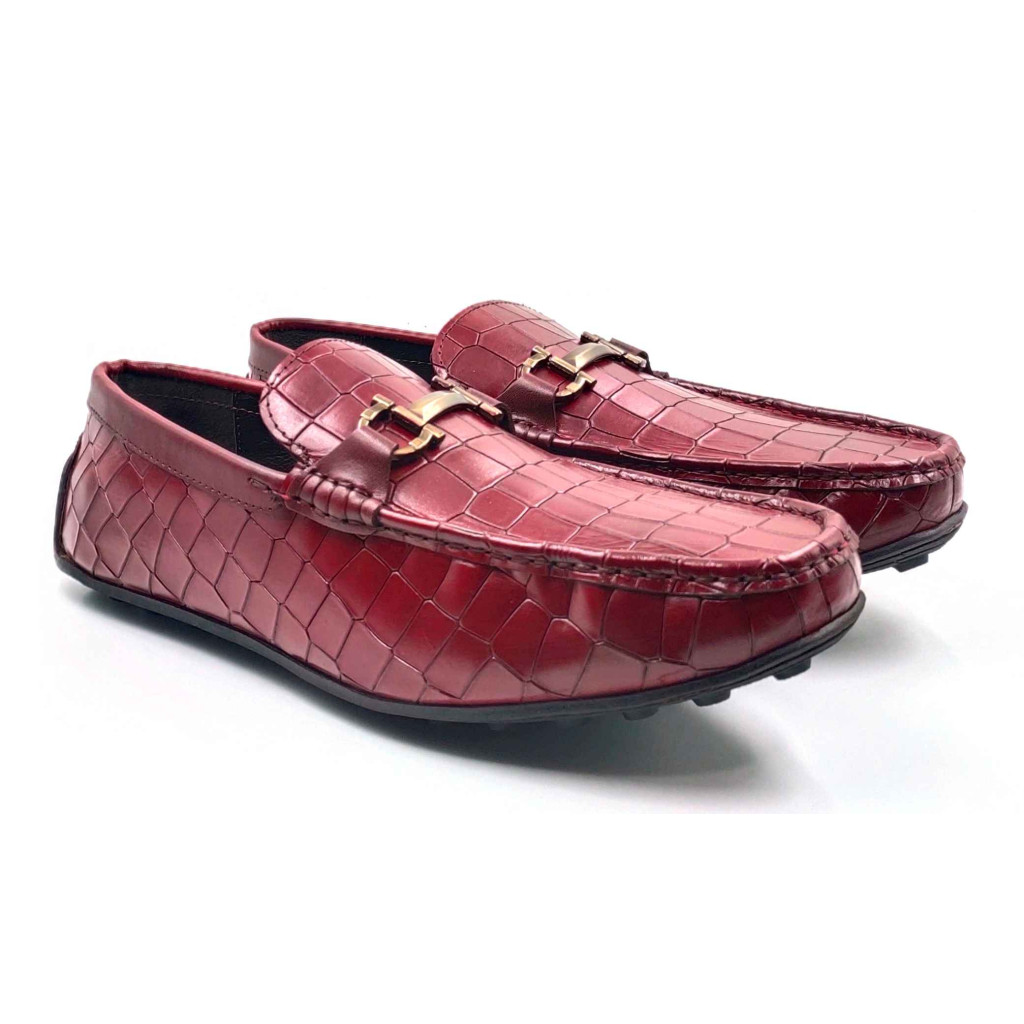 9209-CROCO Balujas Man's Bordo Textured Moccasin