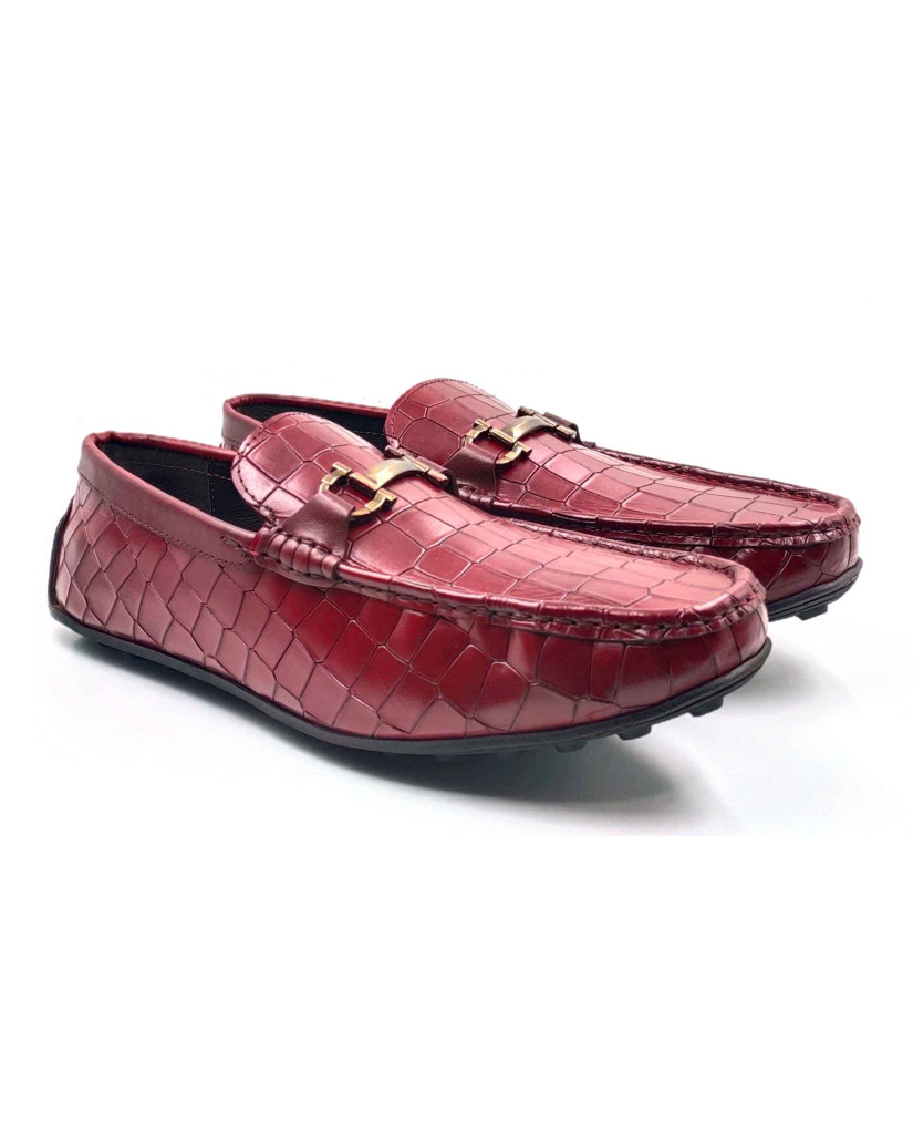 9209-CROCO Balujas Man's Bordo Textured Moccasin