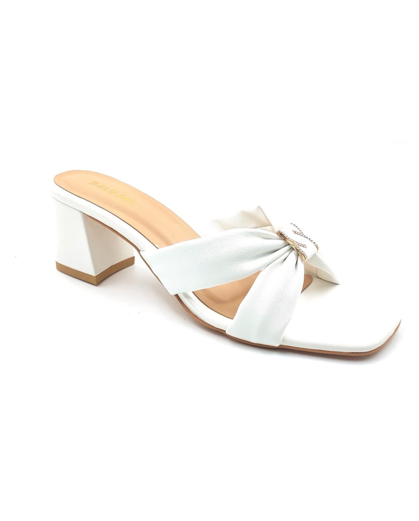 07238: Balujas Women's White Block Heel Sandal