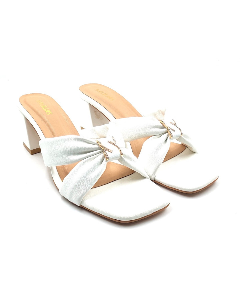 07238: Balujas Women's White Block Heel Sandal