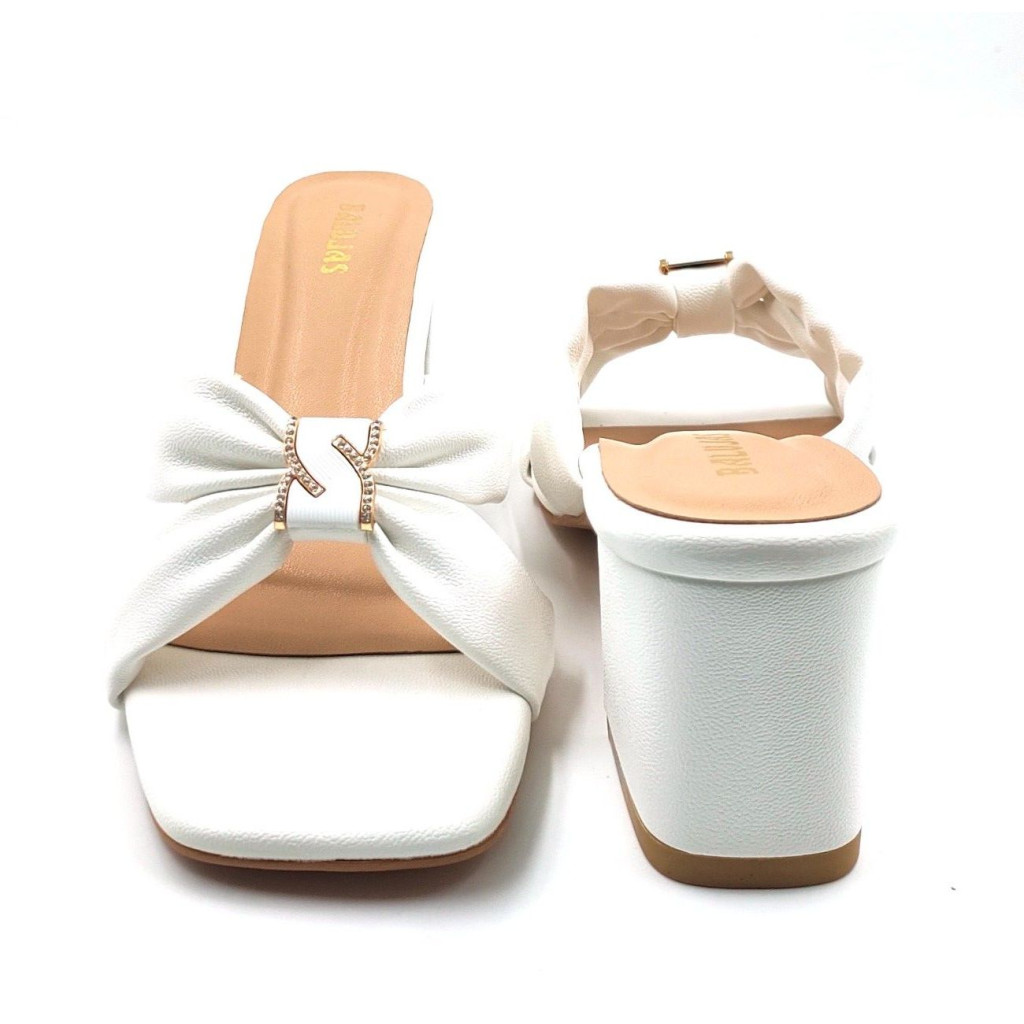 07238: Balujas Women's White Block Heel Sandal