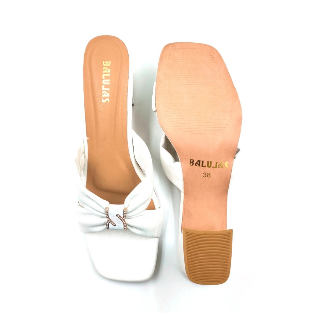 07238: Balujas Women's White Block Heel Sandal
