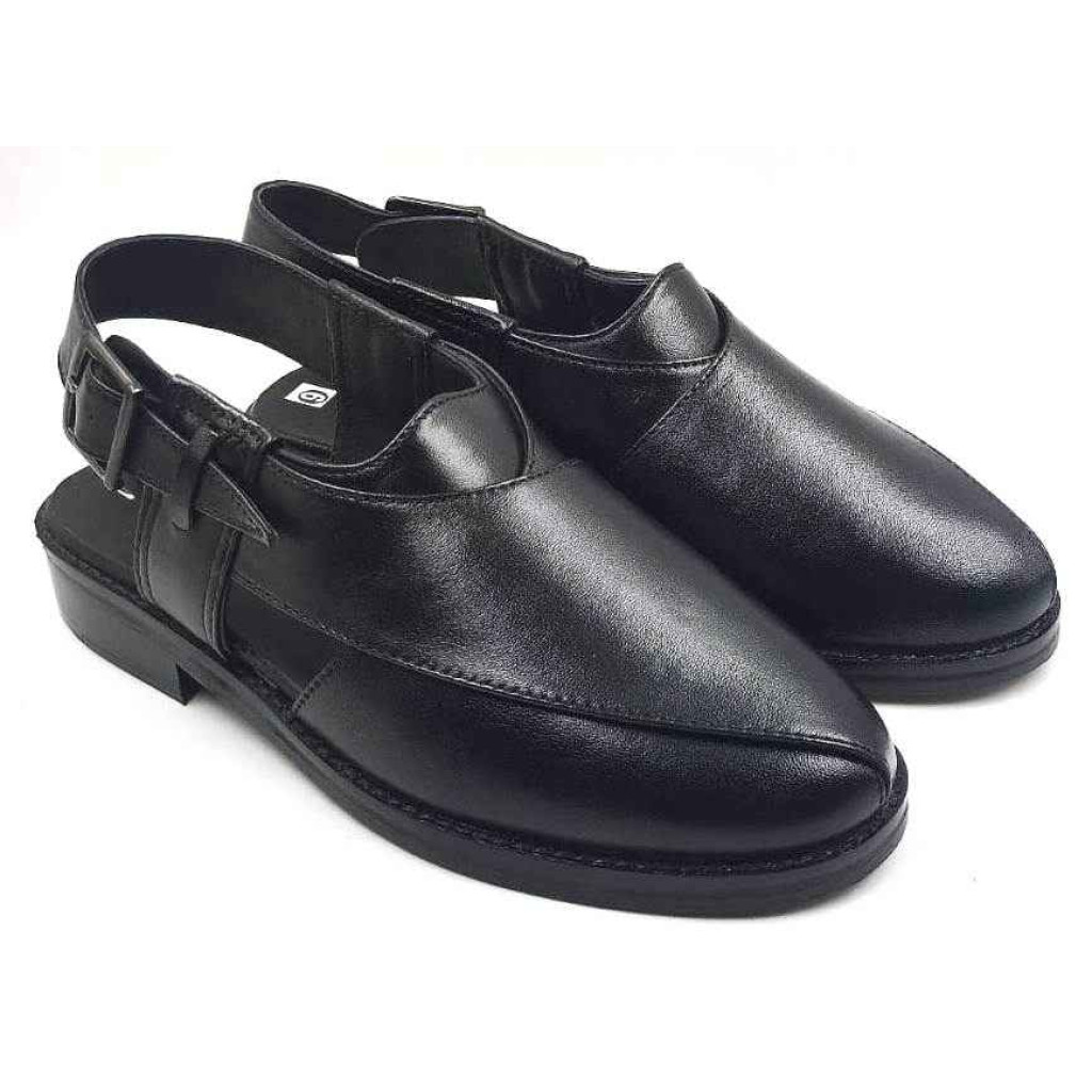 1082 : Balujas Black Leather Peshawari
