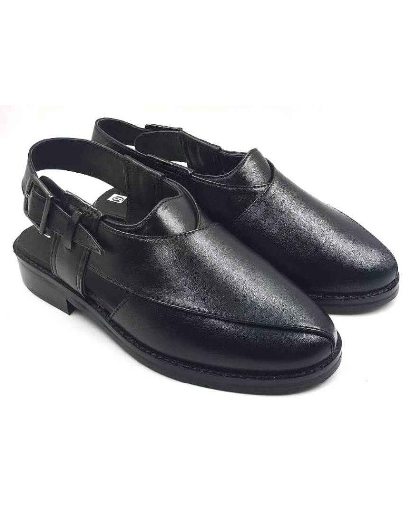 1082 : Balujas Black Leather Peshawari