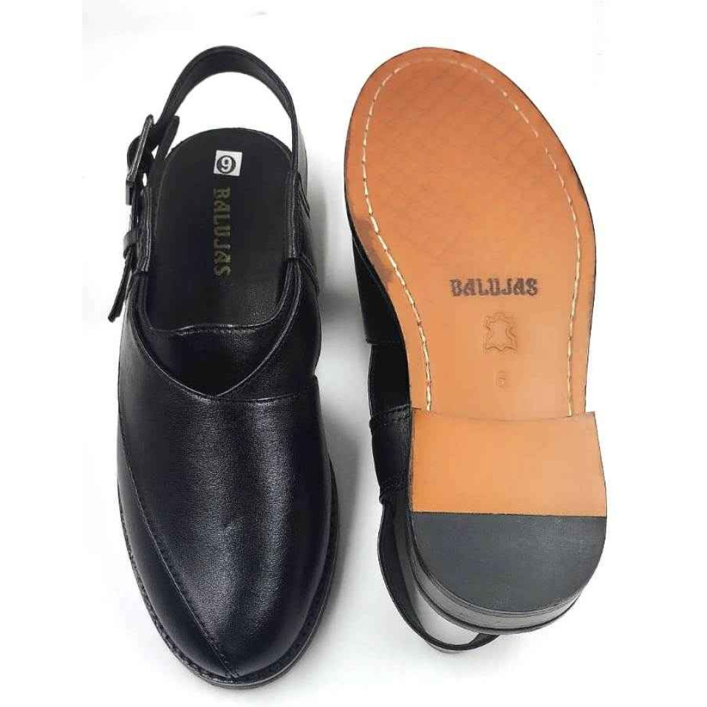 1082 : Balujas Black Leather Peshawari