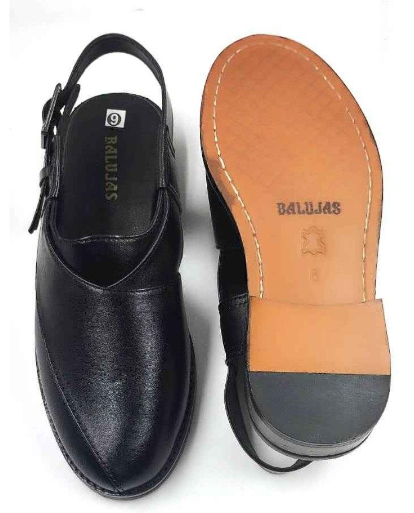 1082 : Balujas Black Leather Peshawari