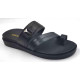 1115: Black Leather Double Strap Toe-Loop Slippers