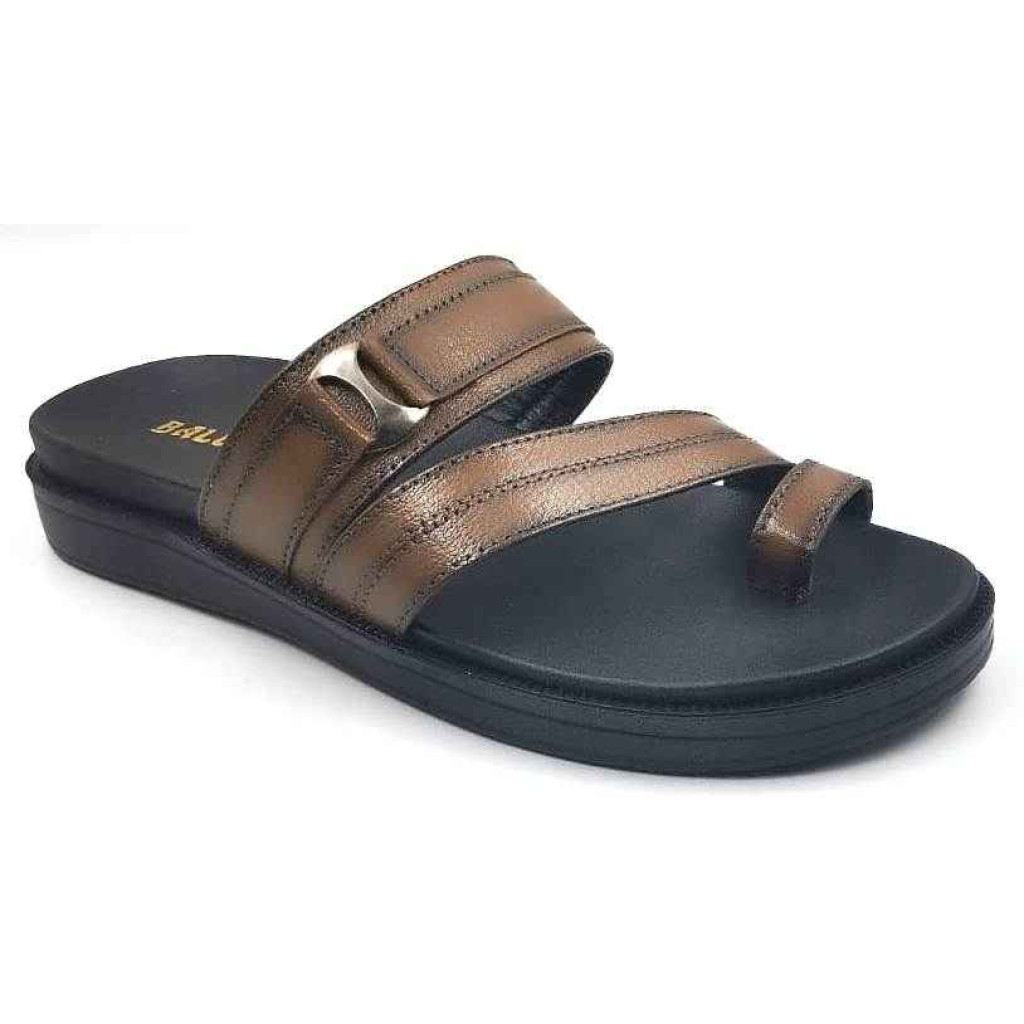 1115: Tan Leather Double Strap Toe-Loop Slippers