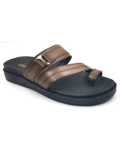 1115: Tan Leather Double Strap Toe-Loop Slippers