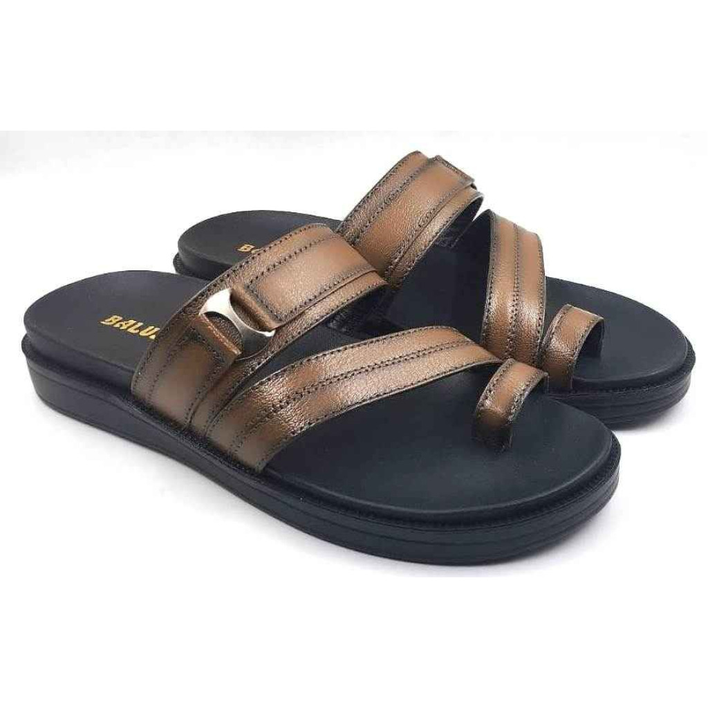1115: Tan Leather Double Strap Toe-Loop Slippers