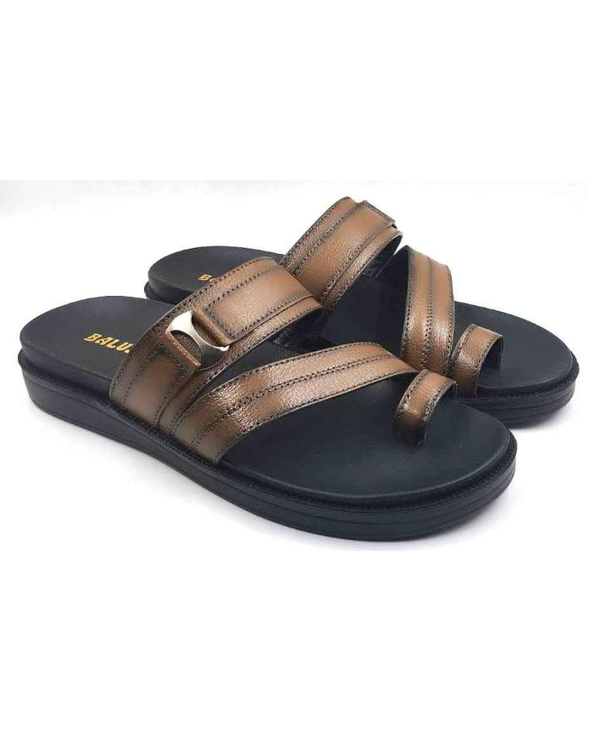 1115: Tan Leather Double Strap Toe-Loop Slippers