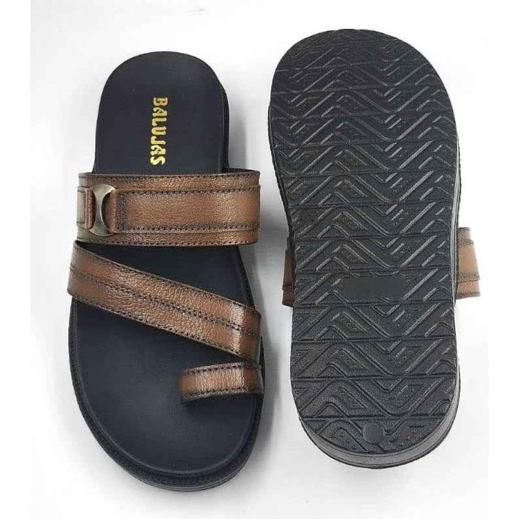 1115: Tan Leather Double Strap Toe-Loop Slippers