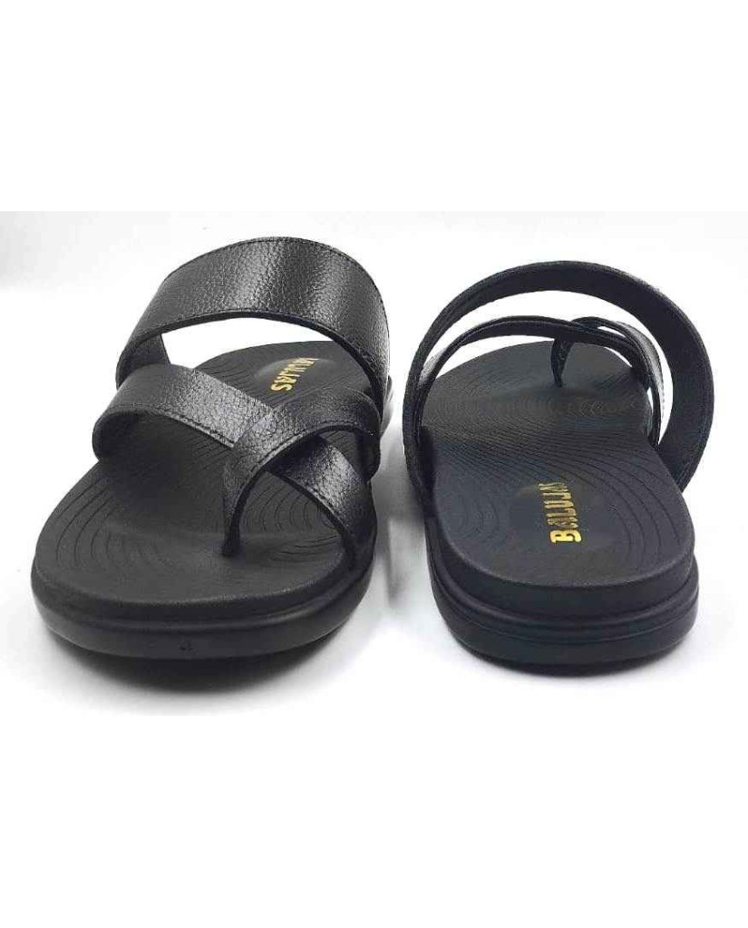 1205: Black Leather Cross Strap Slippers