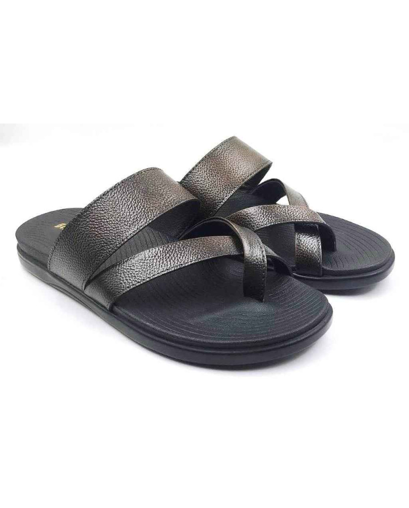 1205: Brown Leather Cross Strap Slippers