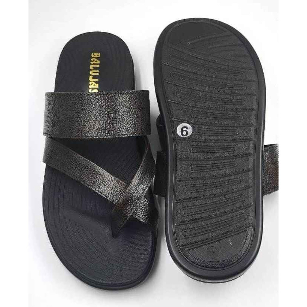 1205: Brown Leather Cross Strap Slippers
