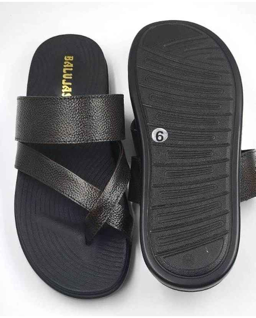 1205: Brown Leather Cross Strap Slippers