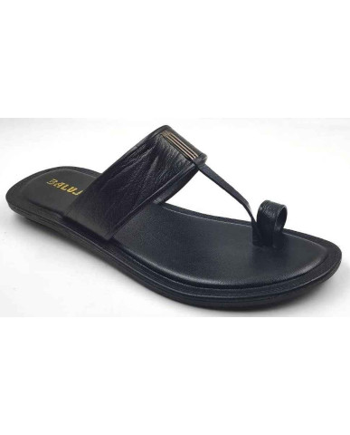 701: Black Leather Toe-Ring Kolhapuri Slippers