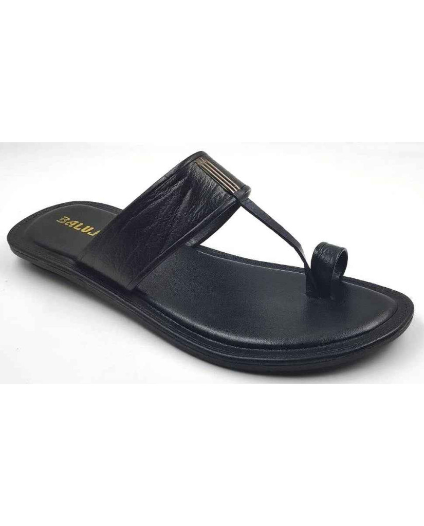 701: Black Leather Toe-Ring Kolhapuri Slippers