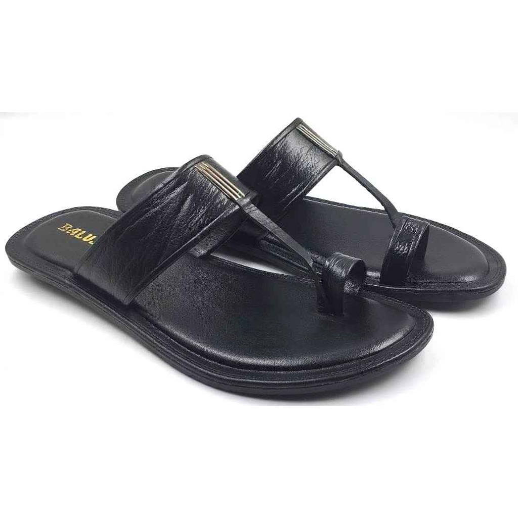 701: Black Leather Toe-Ring Kolhapuri Slippers